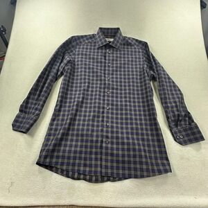 Eton York Dress Shirt Mens 15.5 39 Blue Plaid Contemporary Long Sleeve Button Up